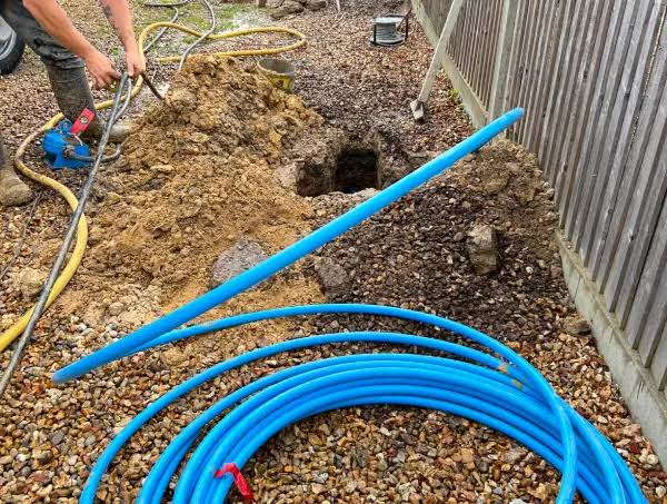 Professional water line work in progress